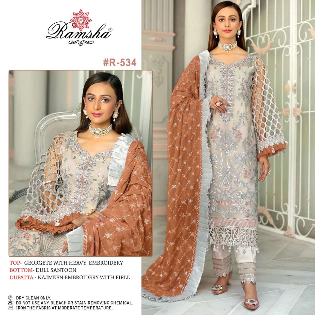 RAMSHA 534 HIT DESIGN BY RAMSHA GEORGETTE EMBROIDERY PAKISTANI DRESS