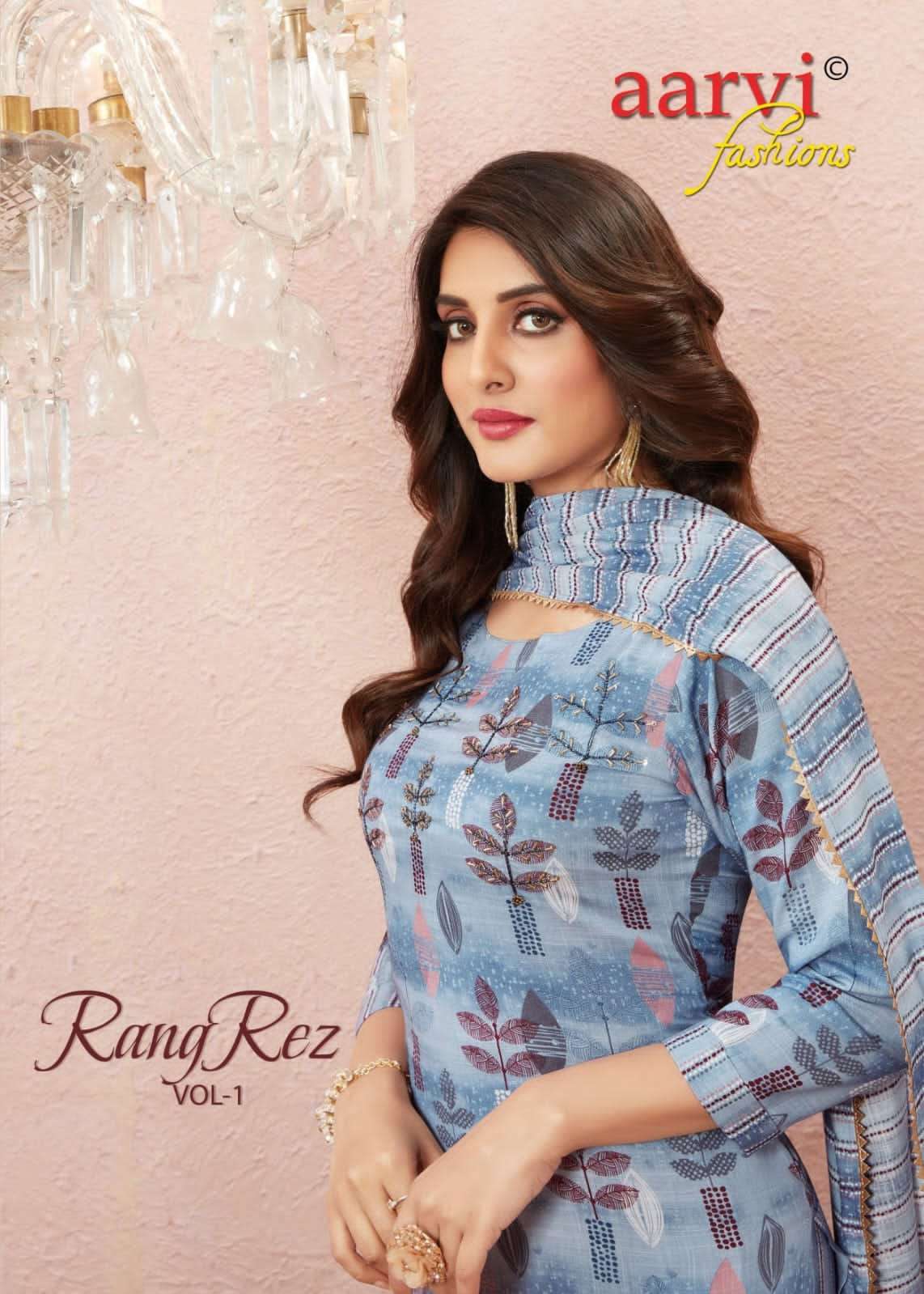 RANGREZ VOL-1 BY AARVI FASHION 7000 TO 7005 SERIES RAYON SLUB PRINT STITCHED DRESSES