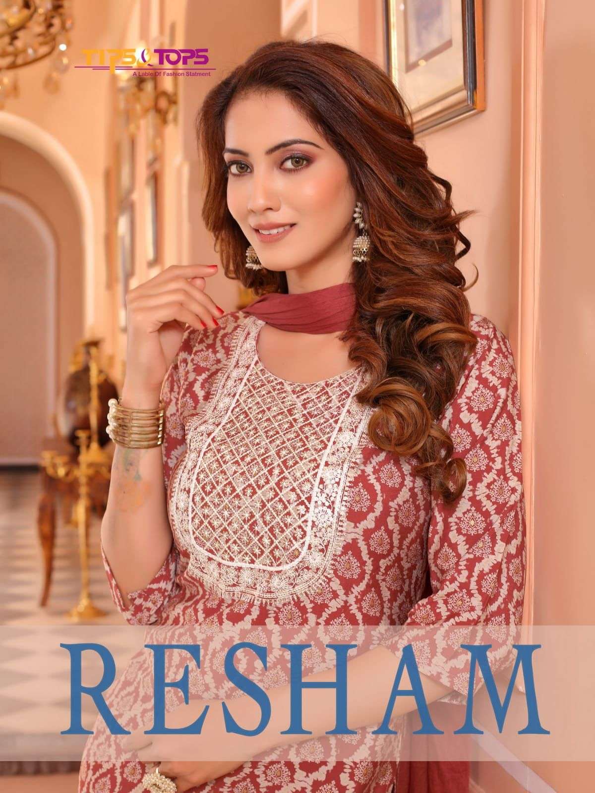 RESHAM BY TIPS & TOPS 101 TO 105 SERIES CHANDERI PRINT STITCHED DRESSES