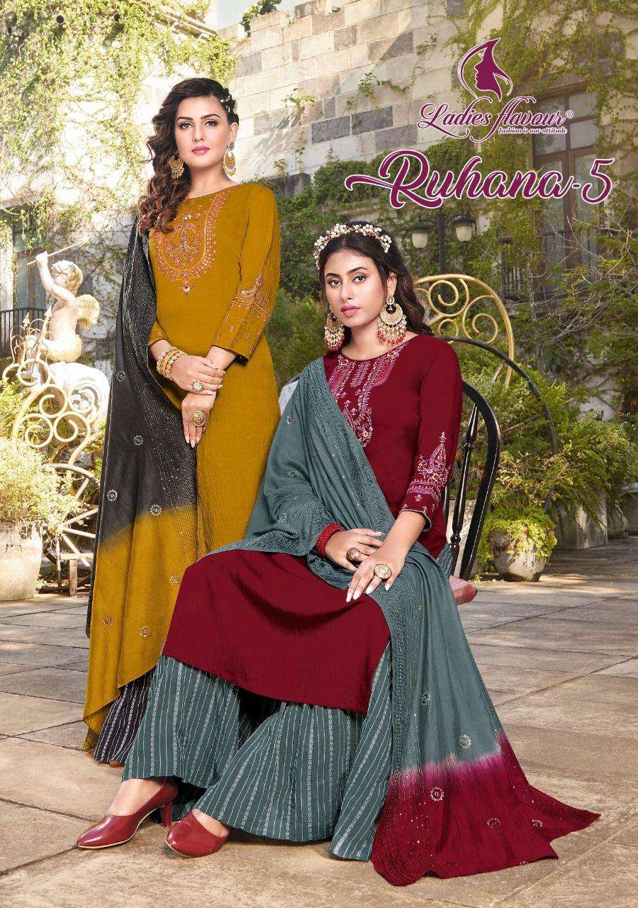 RUHANA VOL-5 BY LADIES FLAVOUR 6001 TO 6006 SERIES VISCOSE STITCHED DRESSES