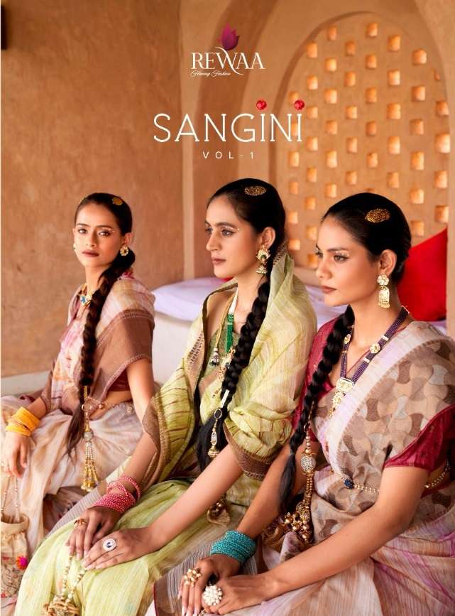 SANGINI BY REWAA 398 TO 406 SERIES DESIGNER TISSUE COTTON SAREES