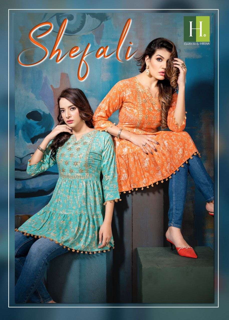 SHEFALI BY H DOT 101 TO 108 SERIES DESIGNER RAYON PRINT EMBROIDERY TOPS