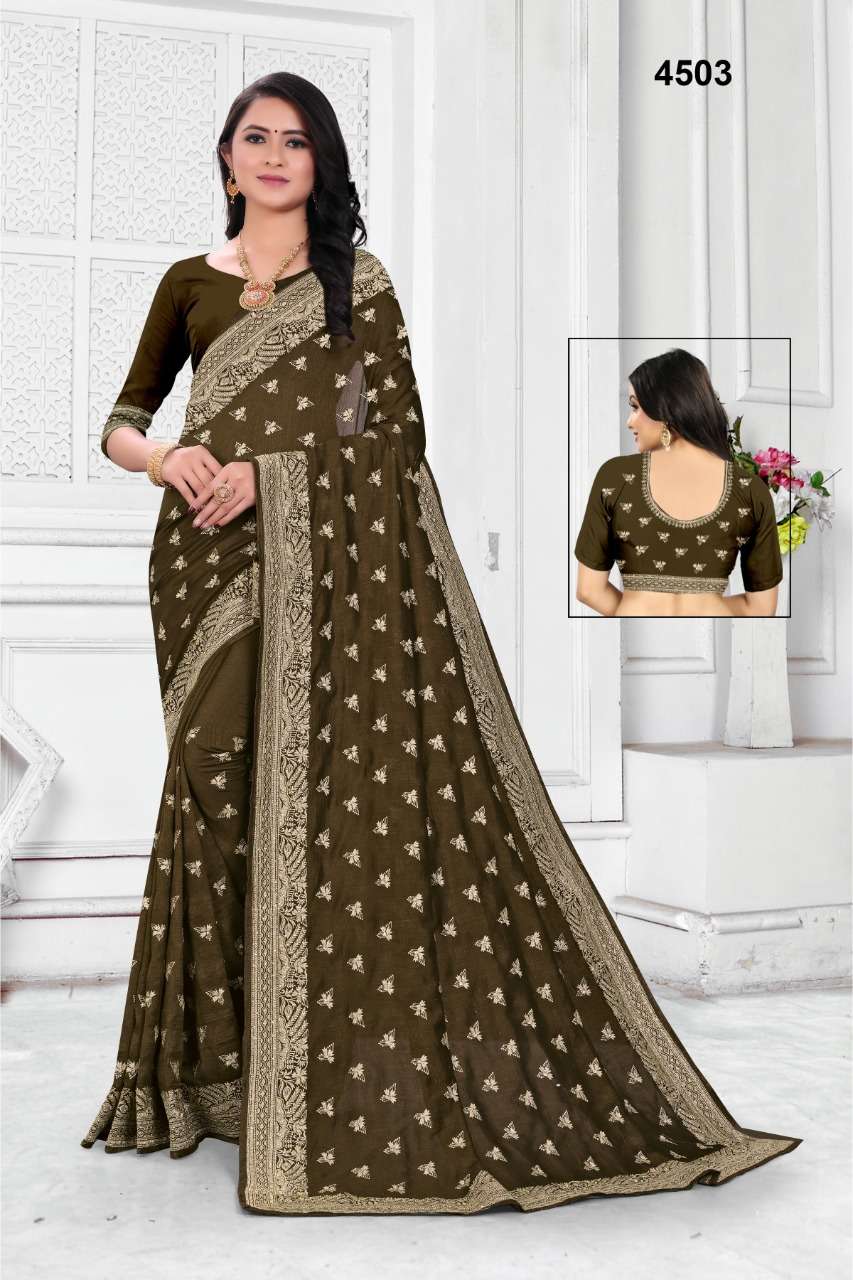 STR-5403 BY ASLIWHOLESALE PURE VICHITRA SILK EMBROIDERY WORK SAREES