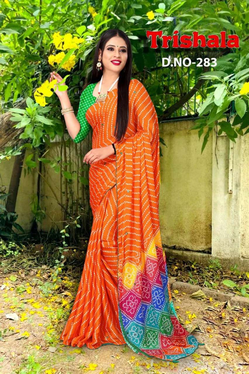 TRISHALA BY ASLIWHOLESALE MOSS CHIFFON PRINT SAREES