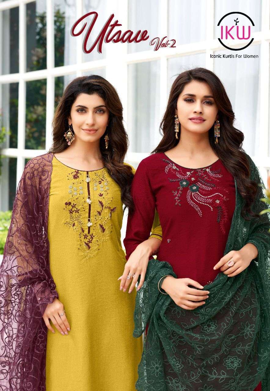 UTSAV VOL-2 BY IKW 01 TO 06 SERIES VISCOSE SILK HAND WORK STITCHED DRESSES