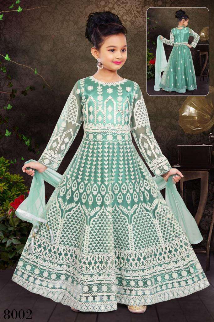 VAMIKA GOWN BY ASLIWHOLESALE 8001 TO 8004 SERIES NET EMBROIDERY KIDS GOWNS