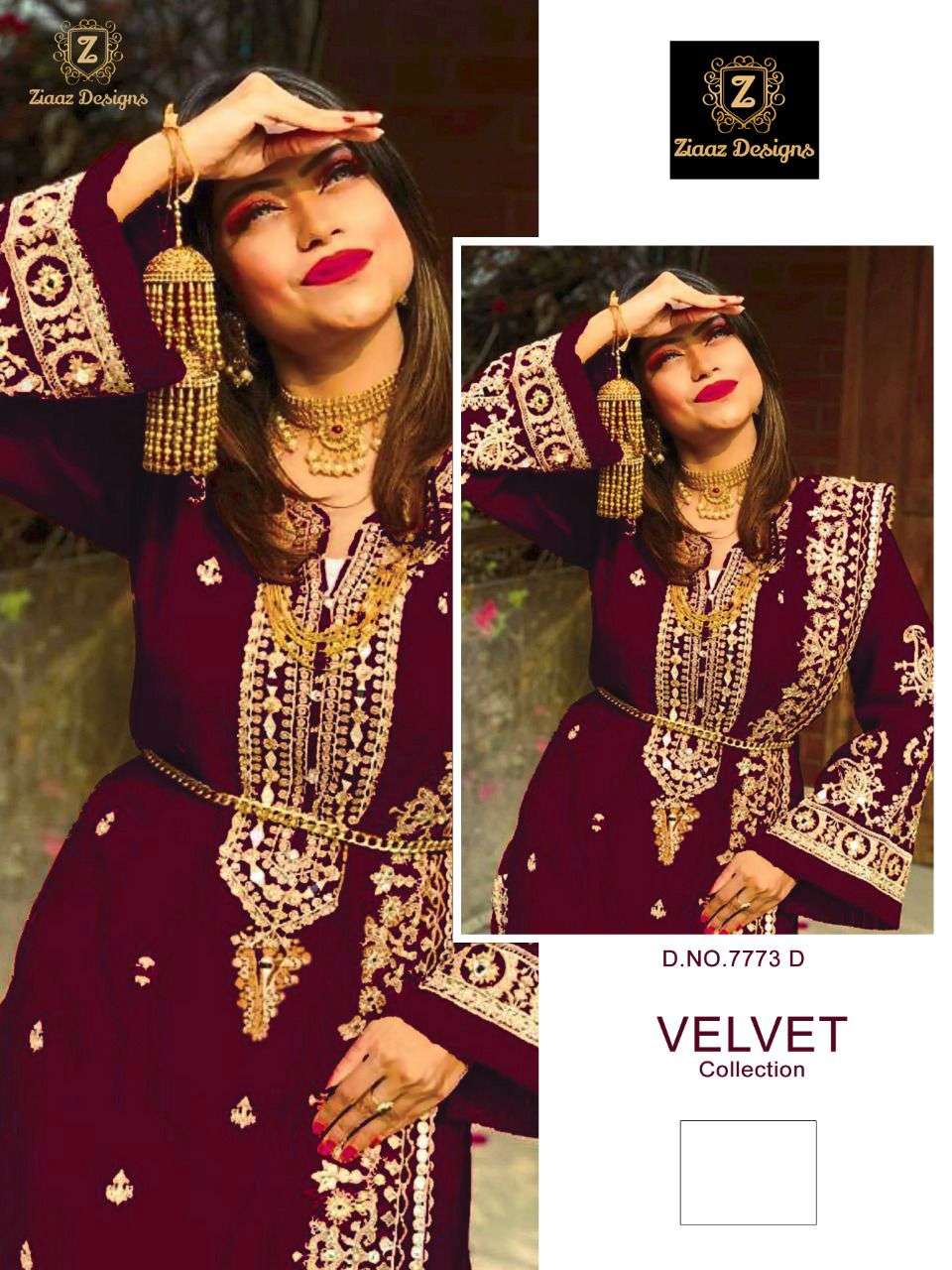 VELVET MAROON BY ZIAAZ DESIGNS VELVET EMBROIDERY PAKISTANI DRESS