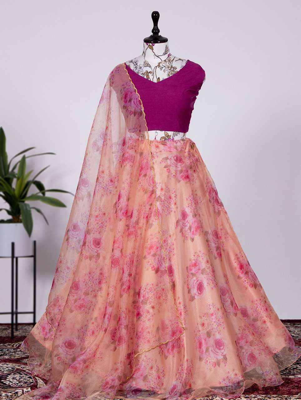 1027PEC BY ASLIWHOLESALE DESIGNER ORGANZA PRINT LEHENGAS