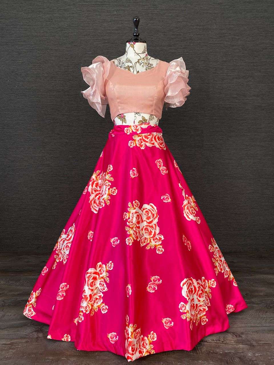 1271PNK BY ASLIWHOLESALE DESIGNER SATIN SILK STITCHED TOP & LEHENGAS