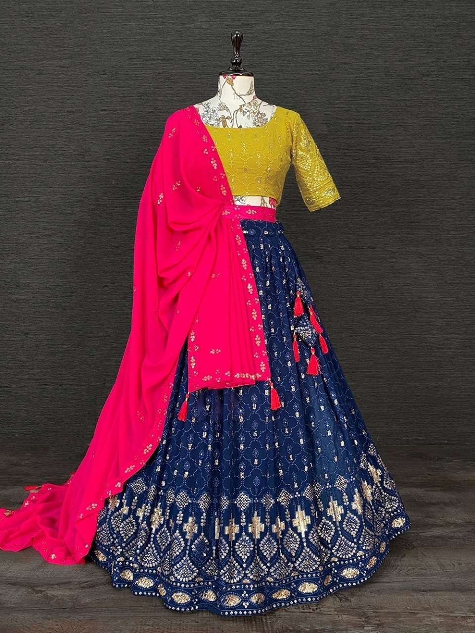 1326NBL BY ASLIWHOLESALE GEORGETTE EMBROIDERY SEQUENCE LEHENGA