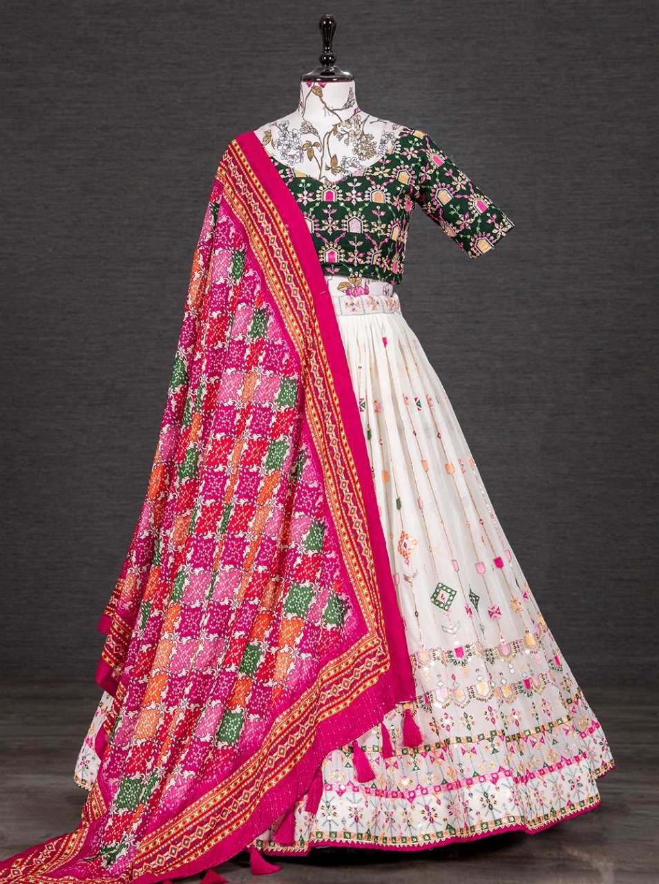 1741WHT BY ASLIWHOLESALE GEORGETTE EMBROIDERY LEHENGA