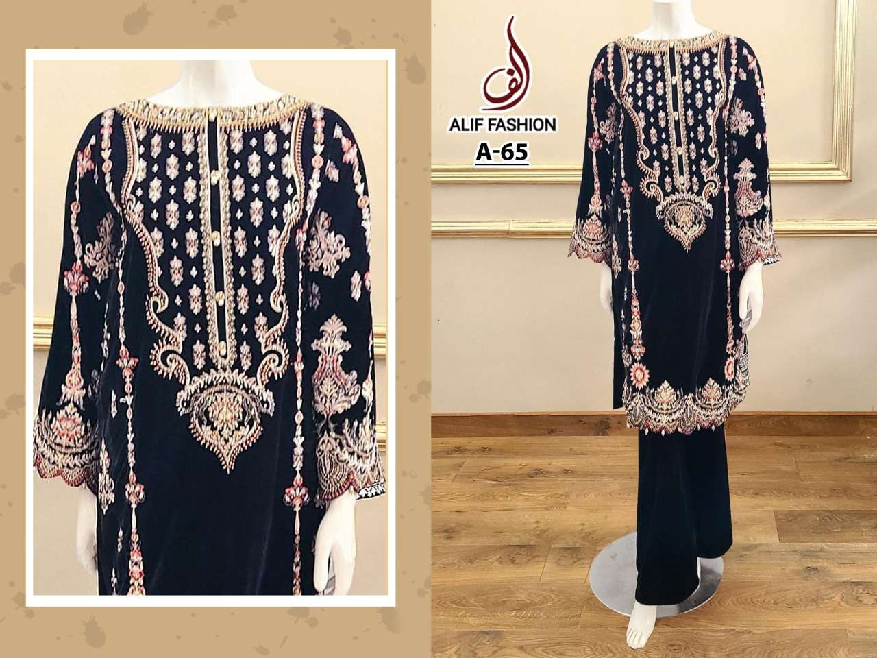 A-65 HIT DESIGN BY ALIF FASHION VELVET EMBROIDERY PAKISTANI DRESS