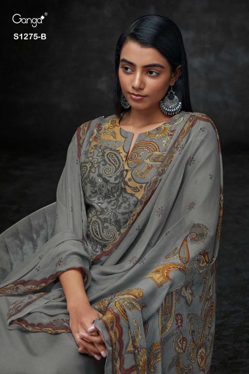 AJA 1275 BY GANGA FASHION 1275-A TO 1275-D SERIES PASHMINA SWAROVSKI DRESSES