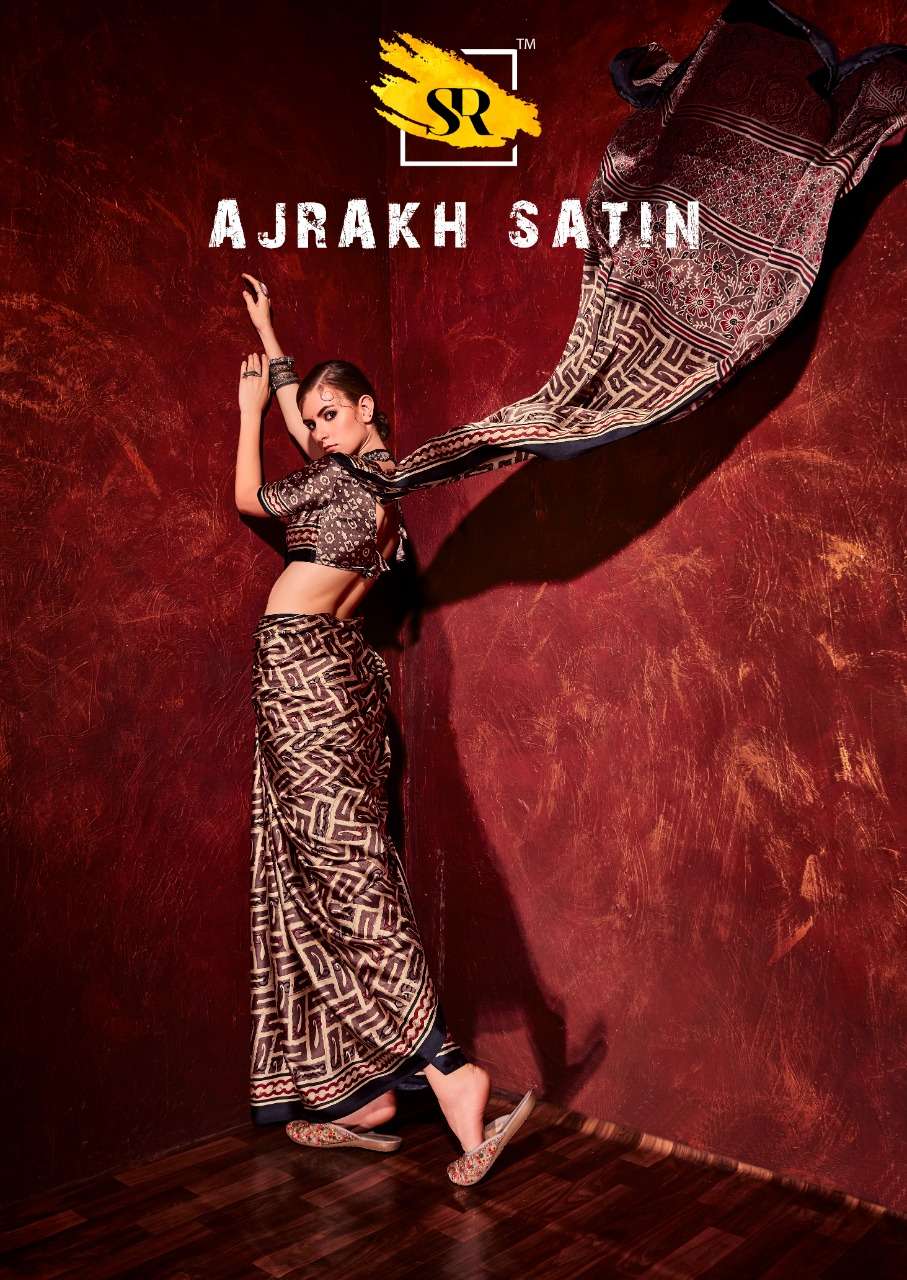 AJRAKH SATIN BY SR 101 TO 110 SERIES DESIGNER SATIN PRINT SAREES