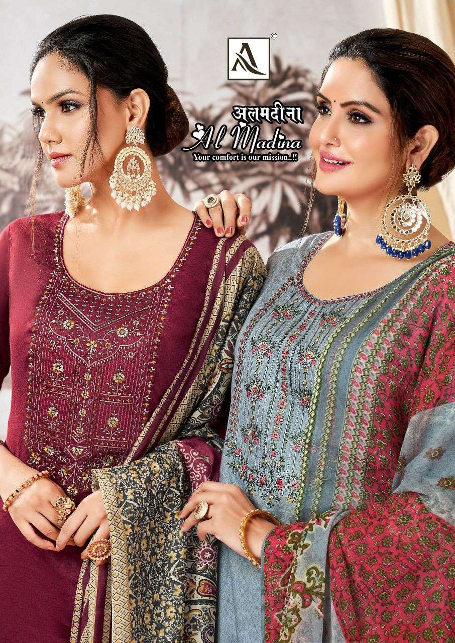 AL MADINA BY ALOK SUITS 1106-001 TO 1106-008 SERIES COTTON EMBROIDERY DRESSES