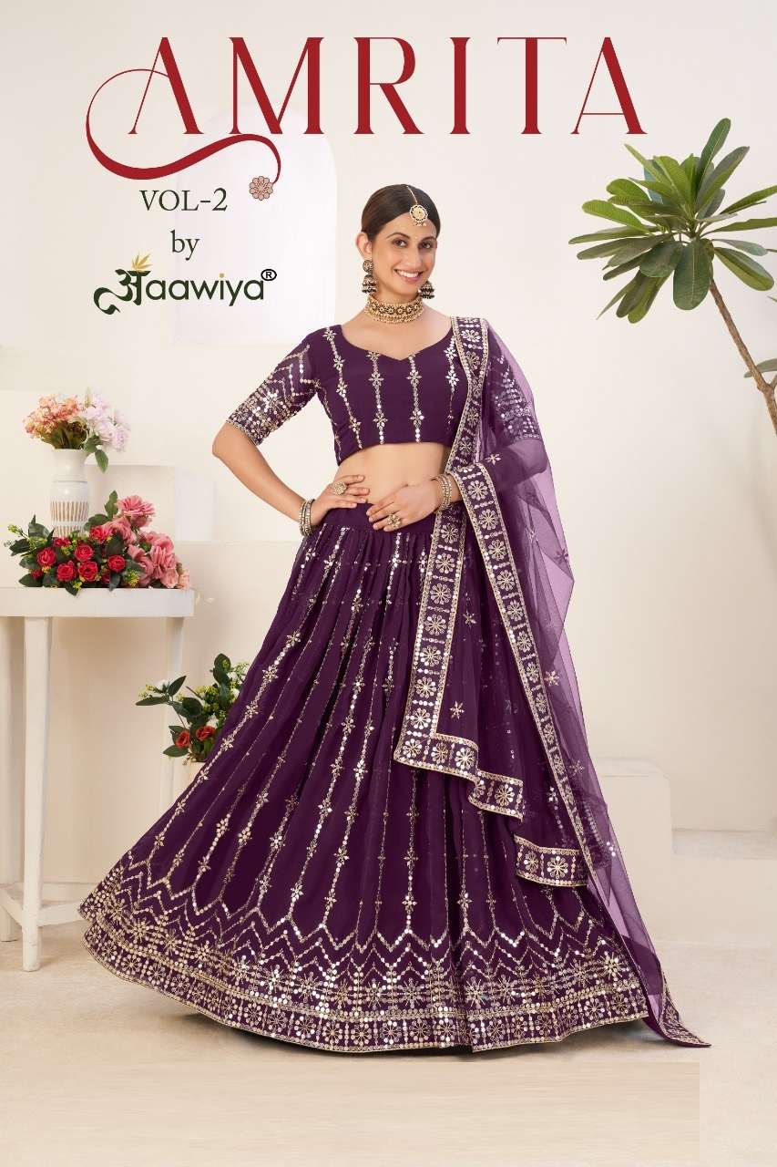 AMRITA VOL-2 BY AAWIYA 3007 TO 3010 SERIES DESIGNER FAUX GEORGETTE LEHENGAS