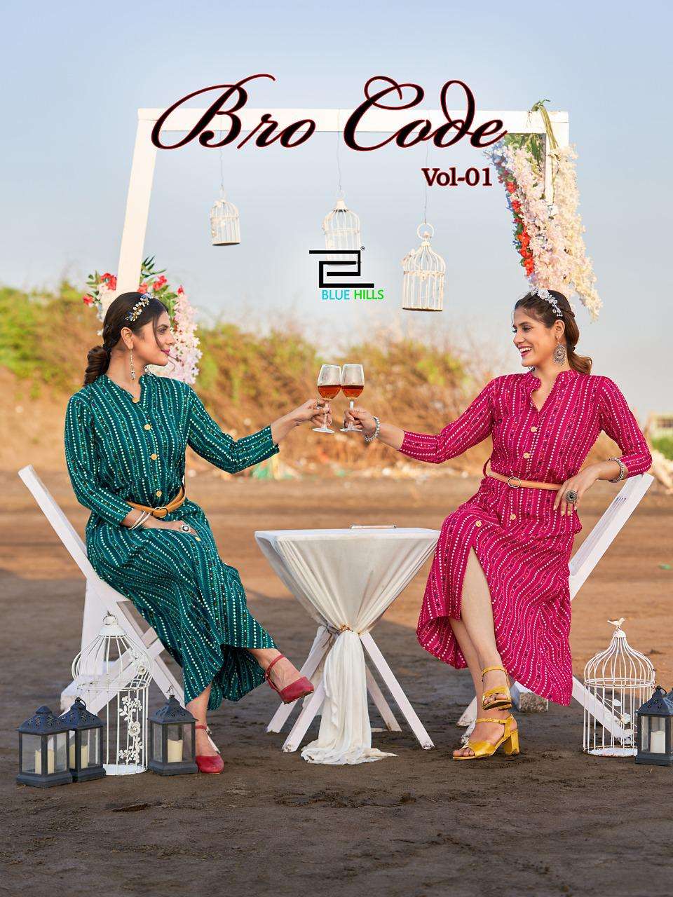 BRO CODE VOL-1 BY BLUE HILLS 1001 TO 1004 SERIES RAYON PRINT KURTIS