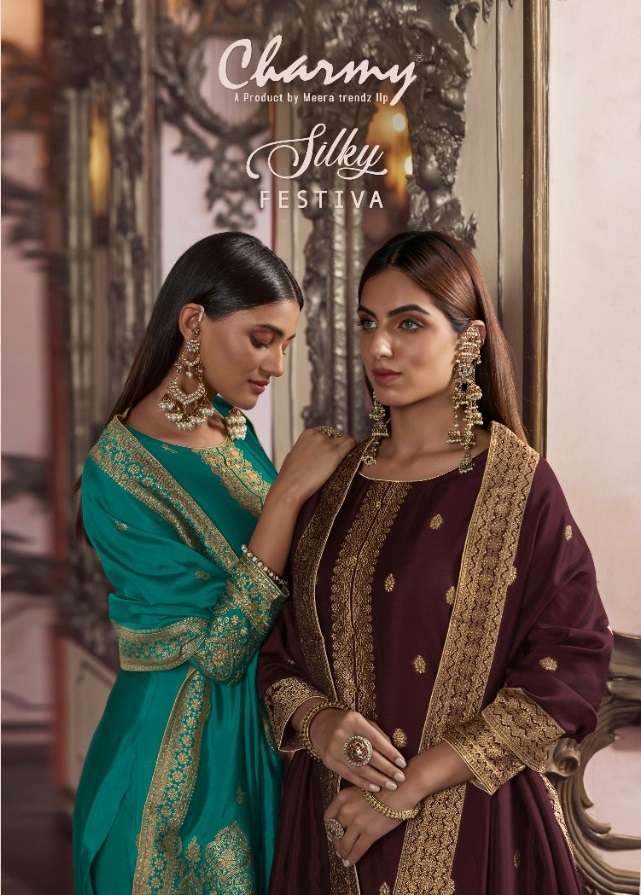 CHARMY SILKY FESTIVA BY ZISA 4611 TO 4615 SERIES BAMBERG SILK JACQUARD DRESSES