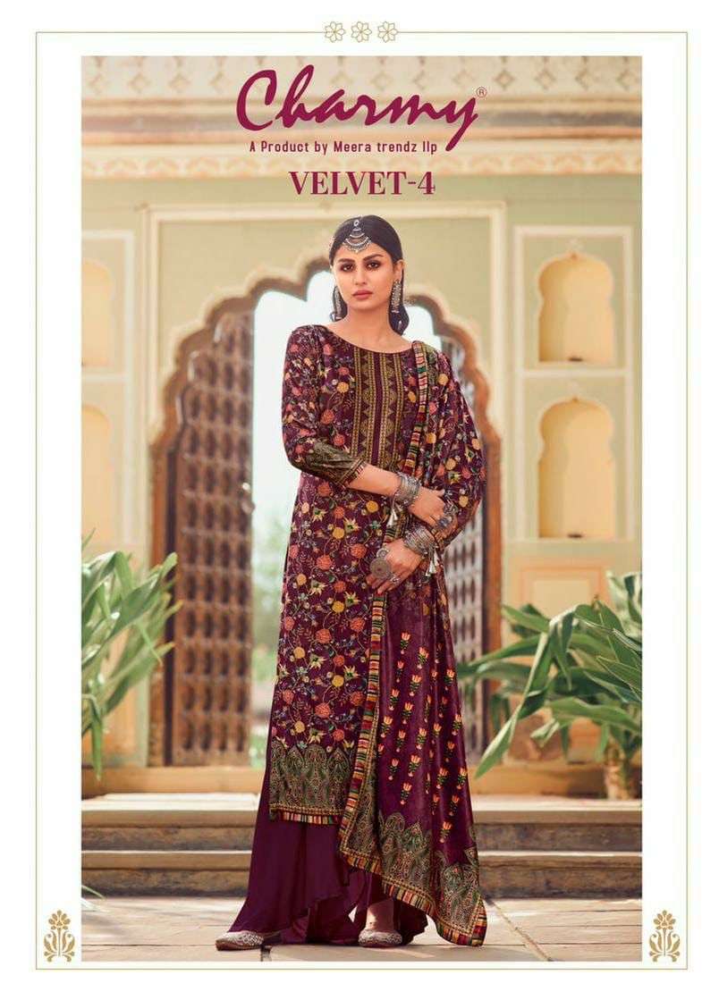 CHARMY VELVET VOL-4 BY ZISA 2901 TO 2908 SERIES VELVET PRINT DRESSES