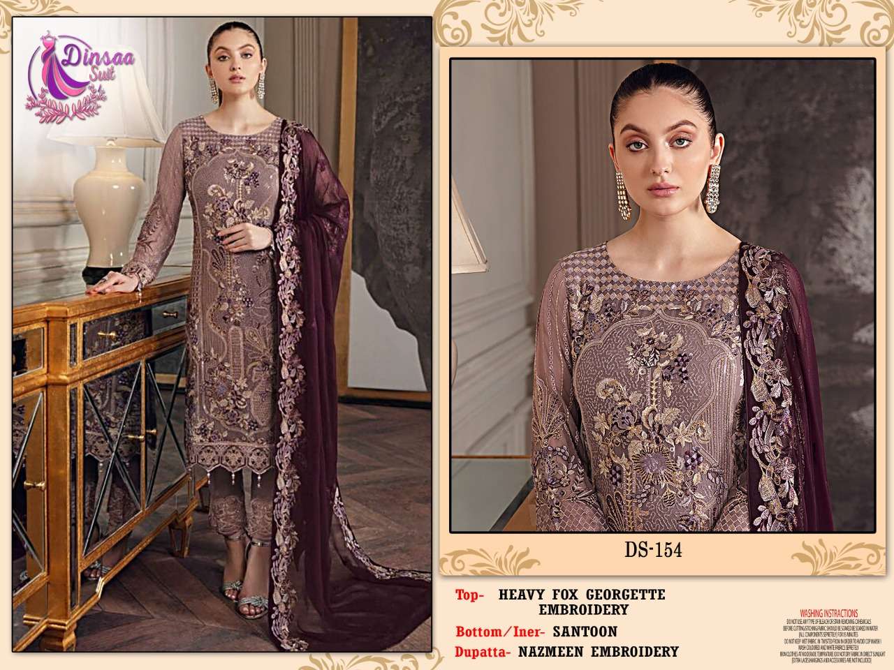 CHEVRON VOL-1 BY DINSAA SUITS 154 TO 156 SERIES GEORGETTE PAKISTANI DRESSES