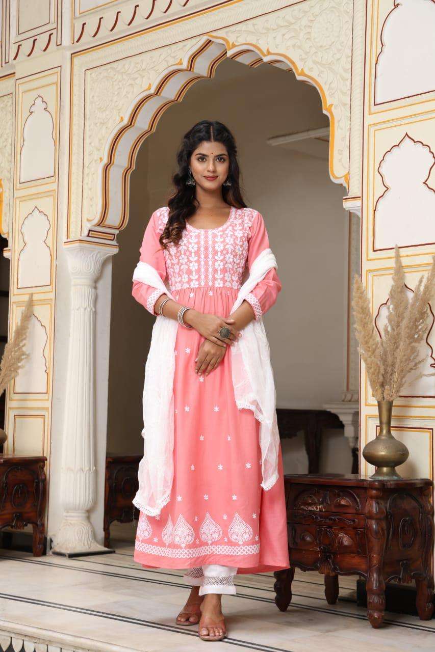 CHIKEN ANARKALI BY BANWERY FASHION RAYON EMBROIDERY KURTIS