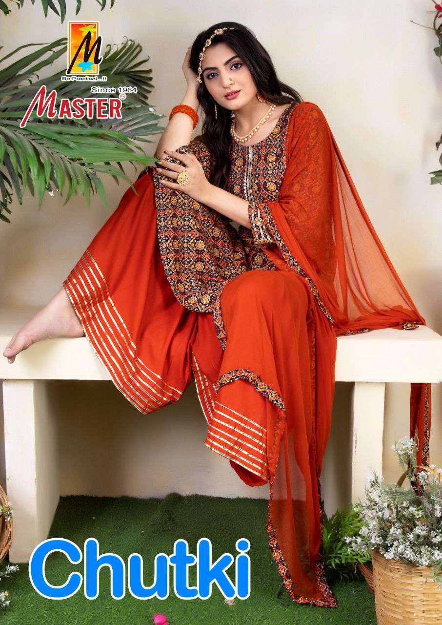 CHUTKI BY MASTER 01 TO 08 SERIES RAYON FOIL PRINT STITCHED DRESSES