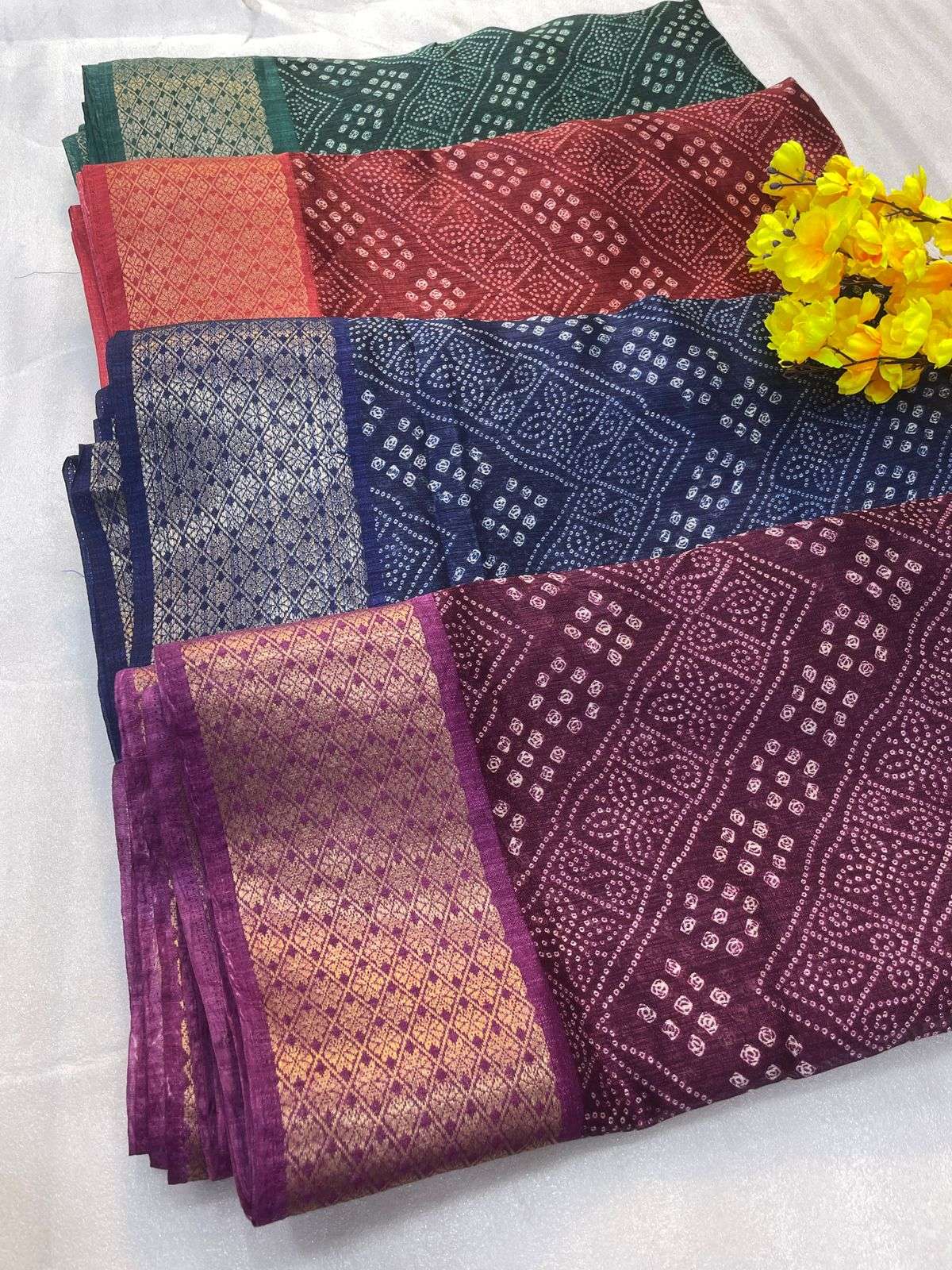 CRYSTAL SILK BY ASLIWHOLESALE DESIGNER SILK BANDHANI PRINT SAREES