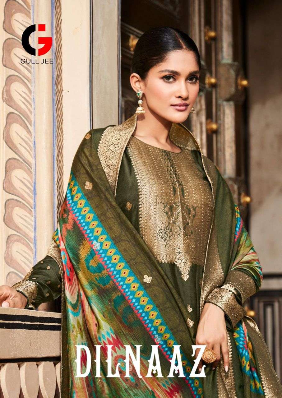 DILNAAZ BY GULL JEE 15601 TO 15606 SERIES SILK PASHMINA JACQUARD DRESSES