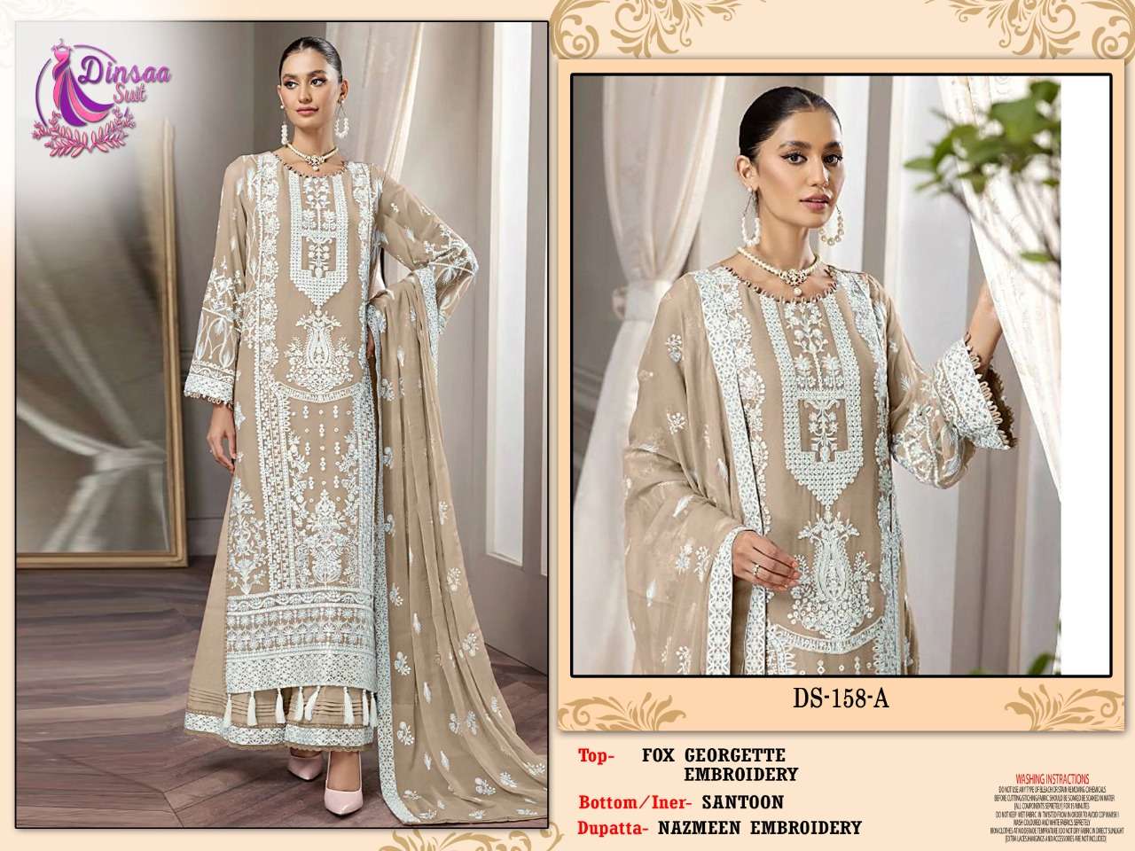 DS-158 COLOURS BY DINSAA SUITS 158-A TO 158-D SERIES GEORGETTE WORK DRESSES