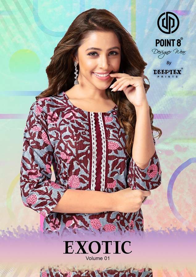 EXOTIC VOL-1 BY DEEPTEX 1001 TO 1008 SERIES COTTON PRINT KURTI & PANTS