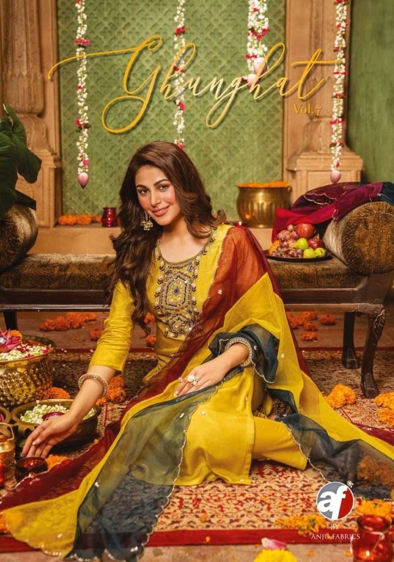 GHUNGHAT VOL-7 BY ANJU FABRICS 2651 TO 2656 SERIES VISCOSE DOLA SILK DRESSES