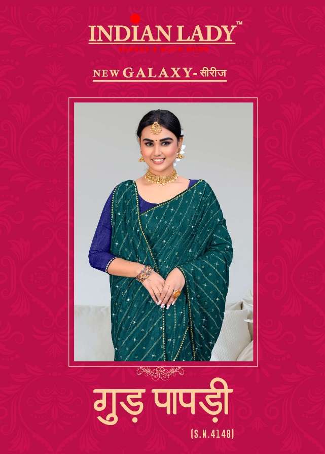 GUD PAPDI BY INDIAN LADY 4148-A TO 4148-H SERIES DESIGNER CHINON WORK SAREES