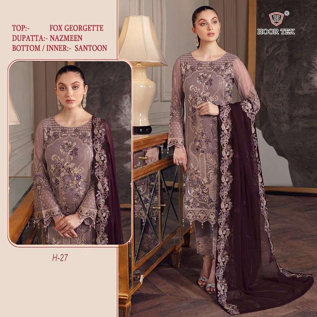 H-27 HIT DEISGN BY HOOR TEX FAUX GEORGETTE EMBROIDERY PAKISTANI DRESS