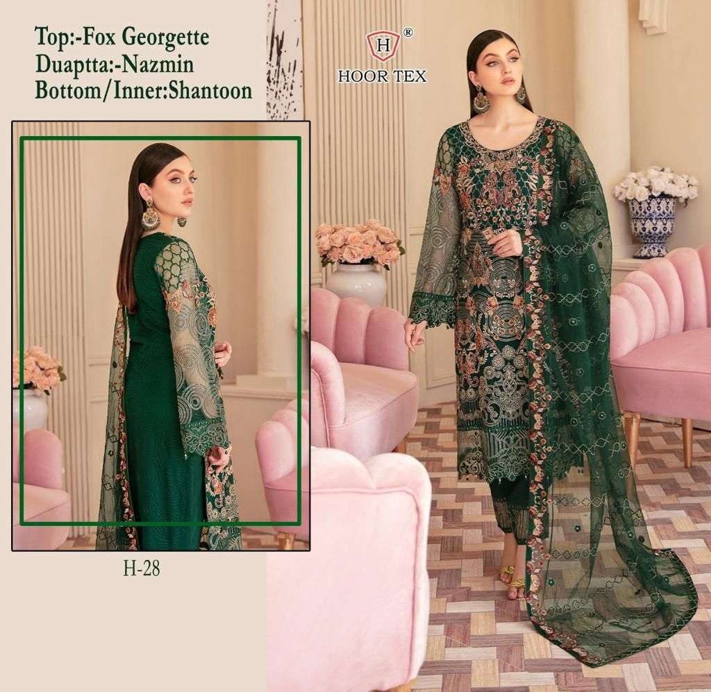 H-28 HIT DESIGN BY HOOR TEX FAUX GEORGETTE EMBROIDERY PAKISTANI DRESS