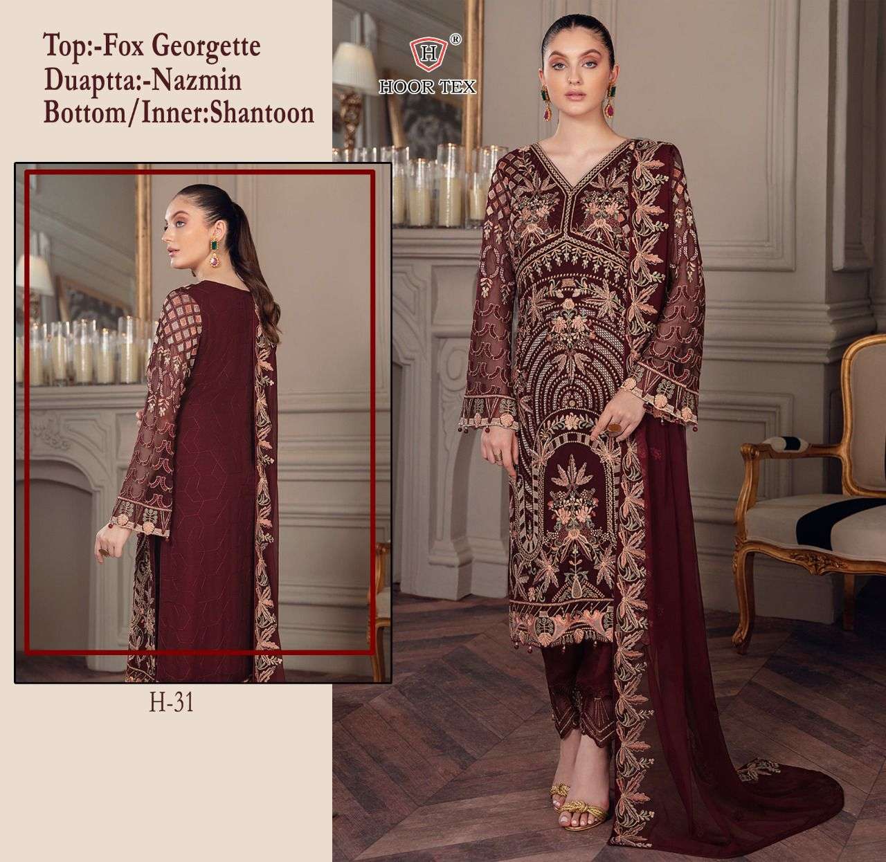 H-31 HIT DESIGN BY HOOR TEX FAUX GEORGETTE EMBROIDERY DRESS