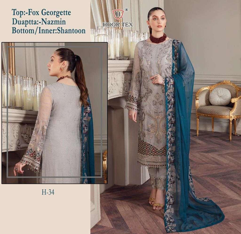 H-34 HIT DESIGN BY HOOR TEX FAUX GEORGETTE PAKISTANI DRESS