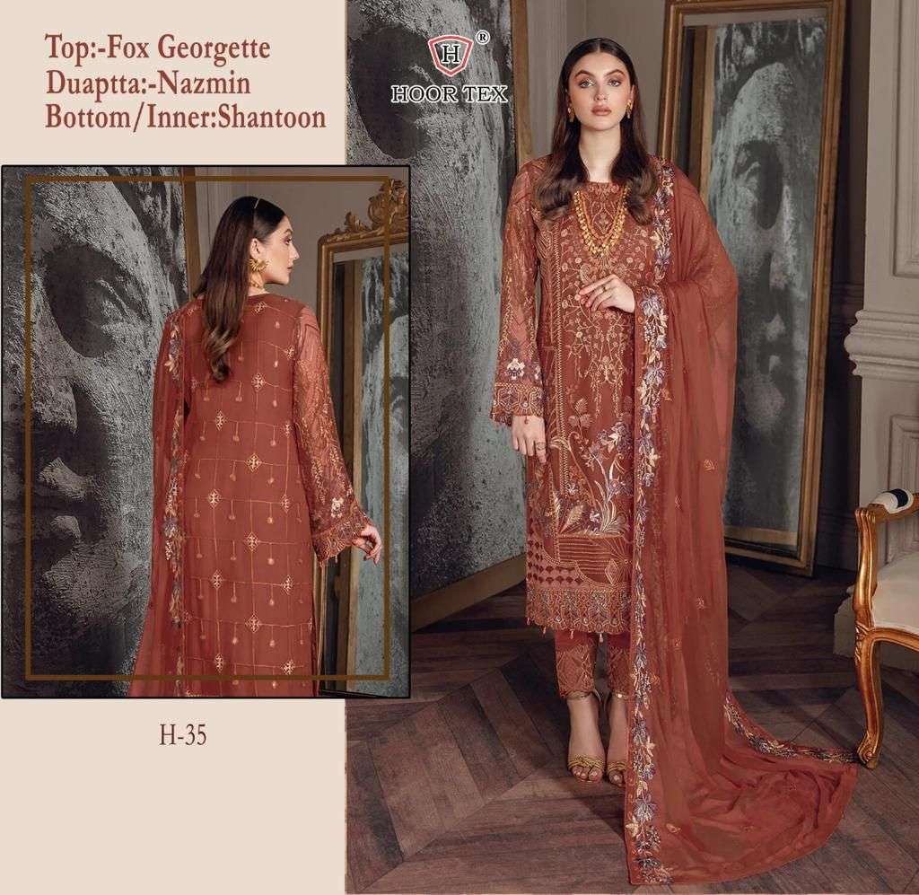 H-35 HIT DESIGN BY HOOR TEX FAUX GEORGETTE EMBROIDERY DRESS