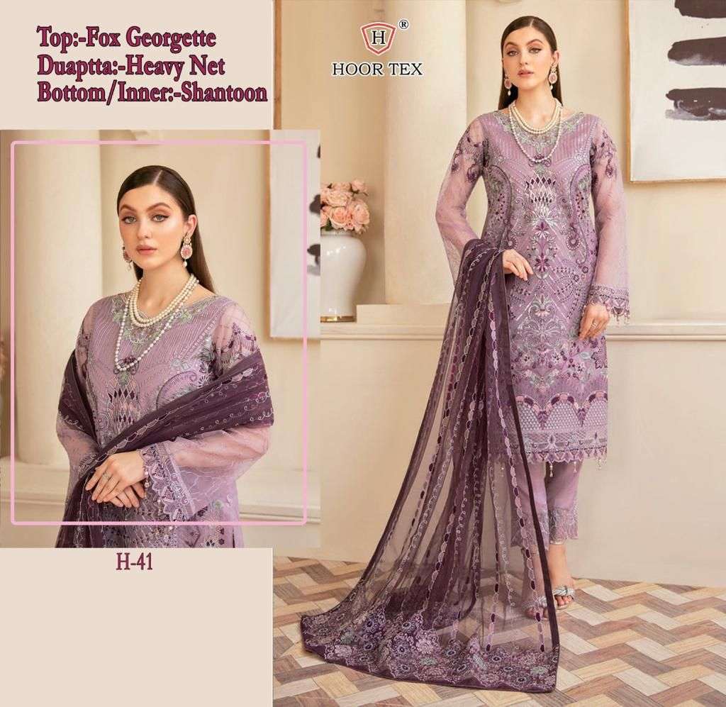 H-41 HIT DESIGN BY HOOR TEX FAUX GEORGETTE EMBROIDERY DRESS