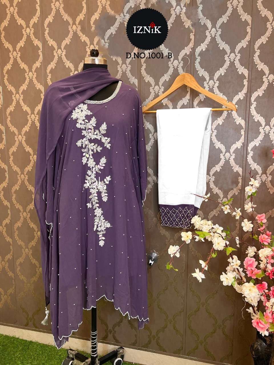 IZNIK 1001 HIT DESIGN BY ASLIWHOLESALE BLOOMING GEORGETTE STITCHED DRESS