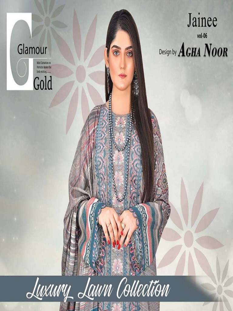 JAINEE VOL-6 BY AGHA NOOR 6001 TO 6006 SERIES LAWN COTTON DRESSES