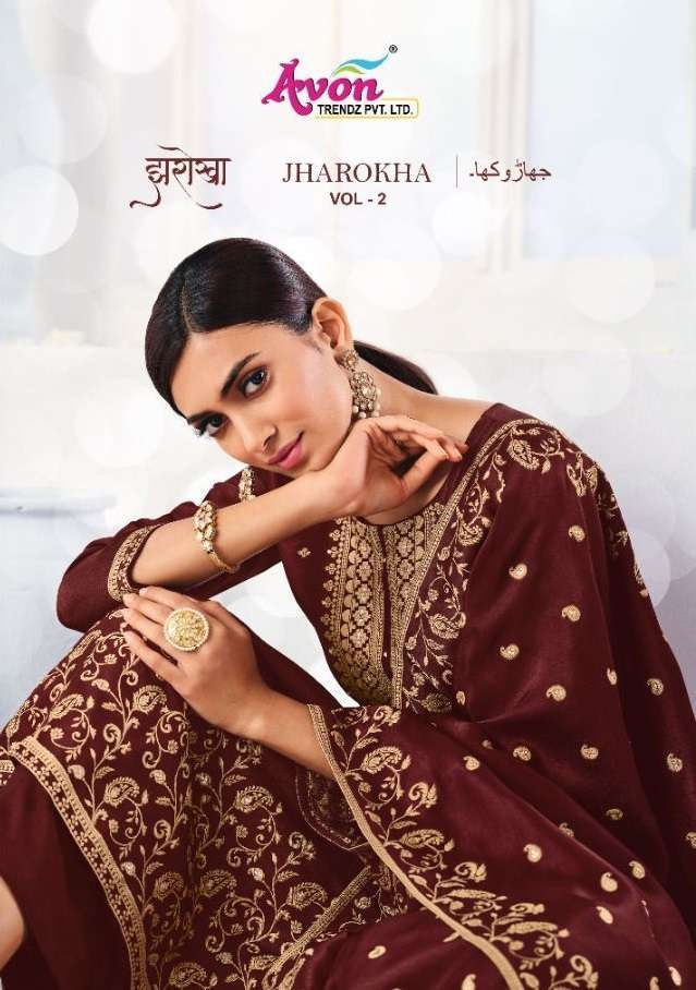 JHAROKHA VOL-2 BY AVON TRENDZ 981 TO 985 SERIES RUSSIAN SILK EMBROIDERY DRESSES