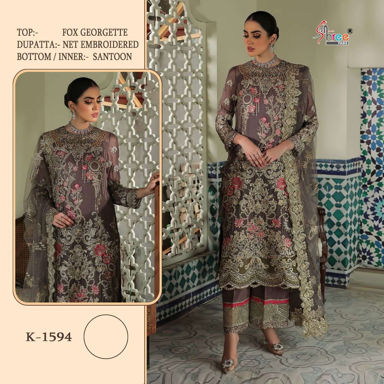 K-1594& K-1620 & K-1621 BY SHREE FABS FAUX GEORGETTE PAKISTANI DRESSES