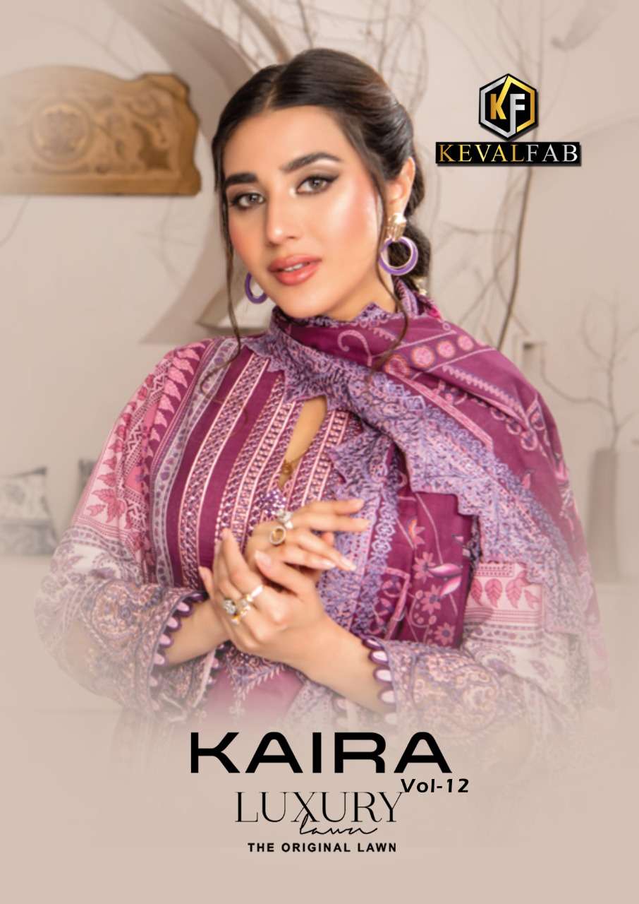 KAIRA VOL-12 BY KEVAL FAB 1201 TO 1204 SERIES LAWN PAKISTANI DRESSES