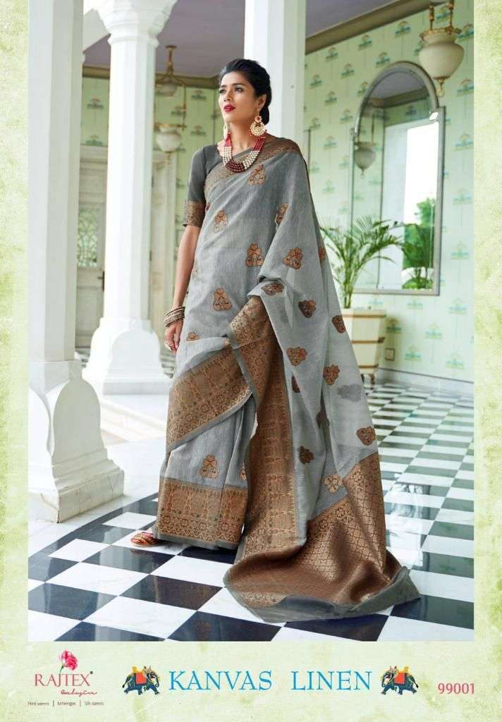 KANVAS LINEN BY RAJTEX 99001 TO 99006 SERIES DESIGNER COTTON LINEN SAREES