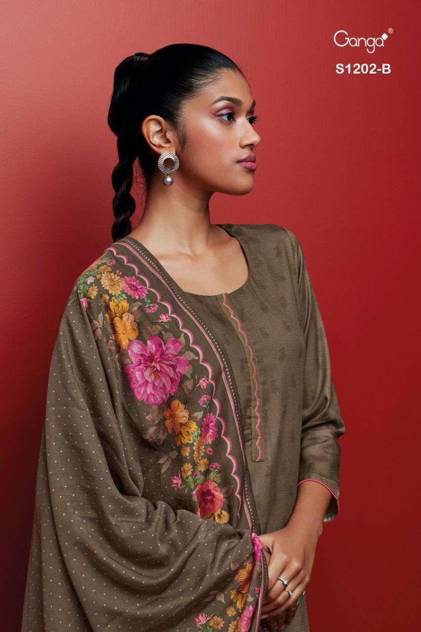 KEYA 1202 BY GANGA FASHION 1202-A TO 1202-D SERIES PASHMINA EMBROIDERY DRESSES