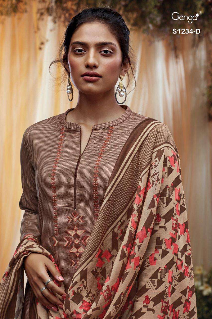 KEYA 1234 BY GANGA FASHION 1234-A TO 1234-D SERIES PASHMINA EMBROIDERY DRESSES