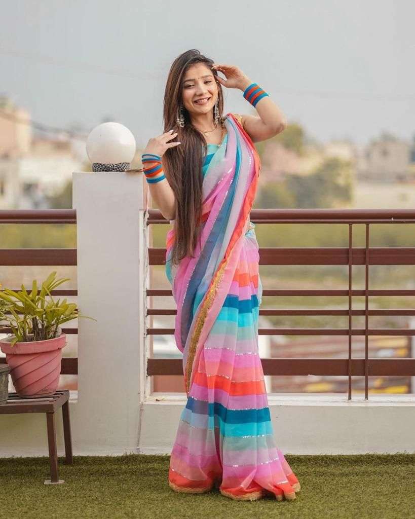 KHUSHI RAINBOW BY ASLIWHOLESALE DEISGNER SOFT GEORGETTE SEQUENCE SAREE