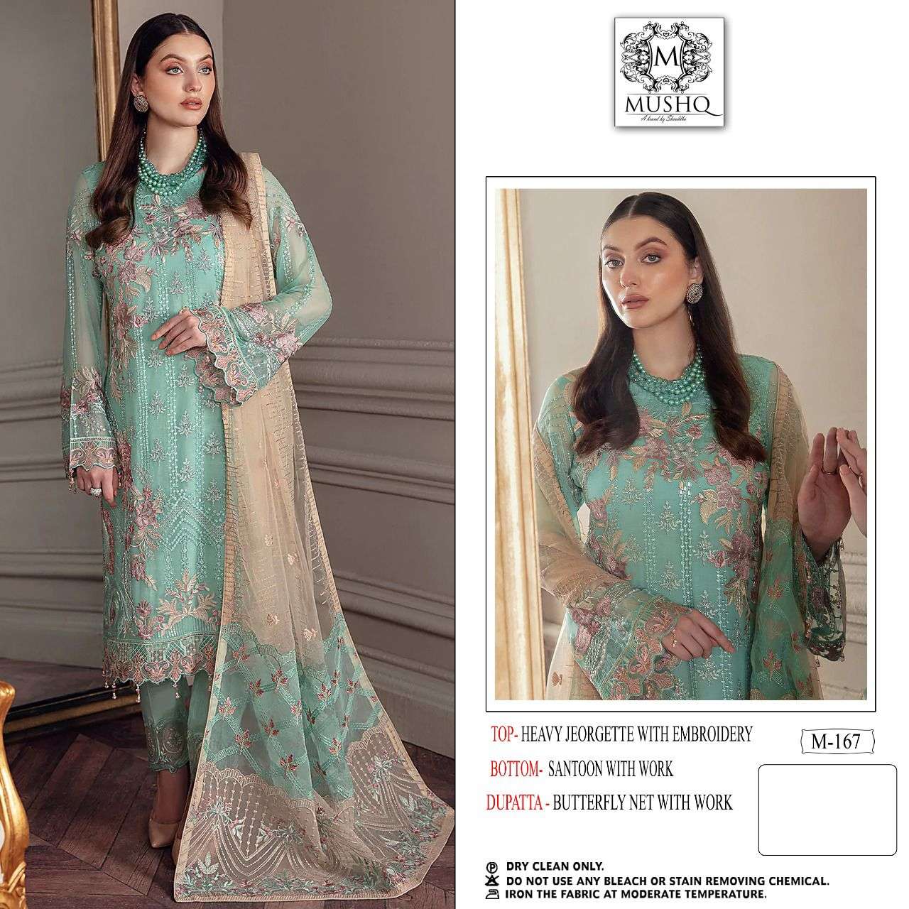 M-167 HIT DESIGN BY MUSHQ GEORGETTE EMBROIDERY PAKISTANI DRESS