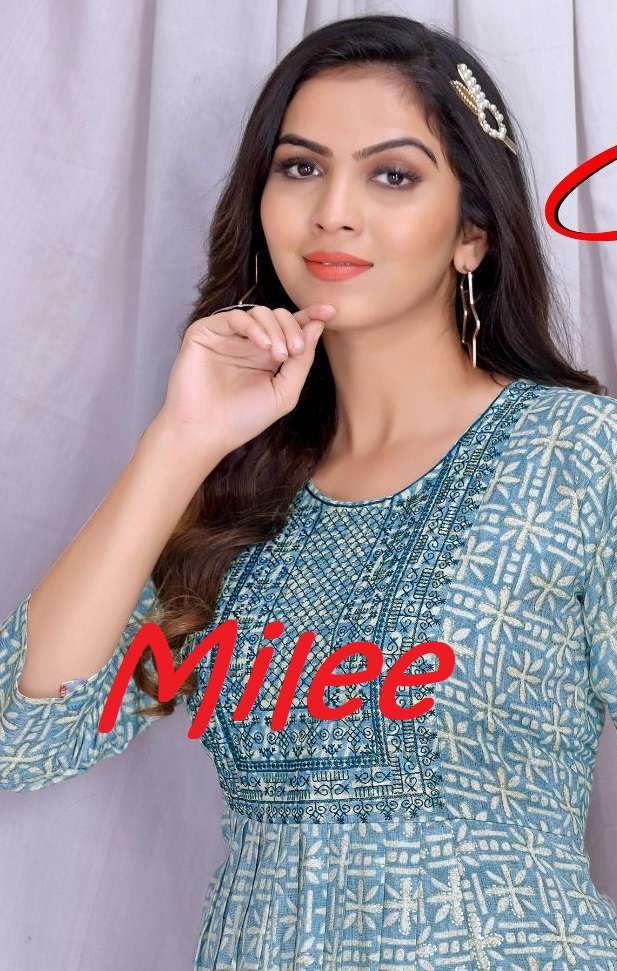 MILEE BY ASLIWHOLESALE 1001 TO 1008 SERIES RAYON CAPSULE WORK KURTIS