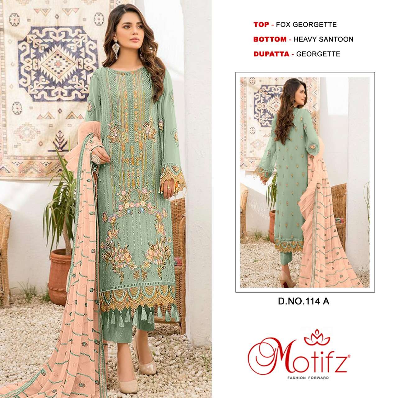 MOTIFZ 114 COLOURS BY MOOTIFZ 114-A TO 114-D SERIES GEORGETTE EMBROIDERY DRESSES